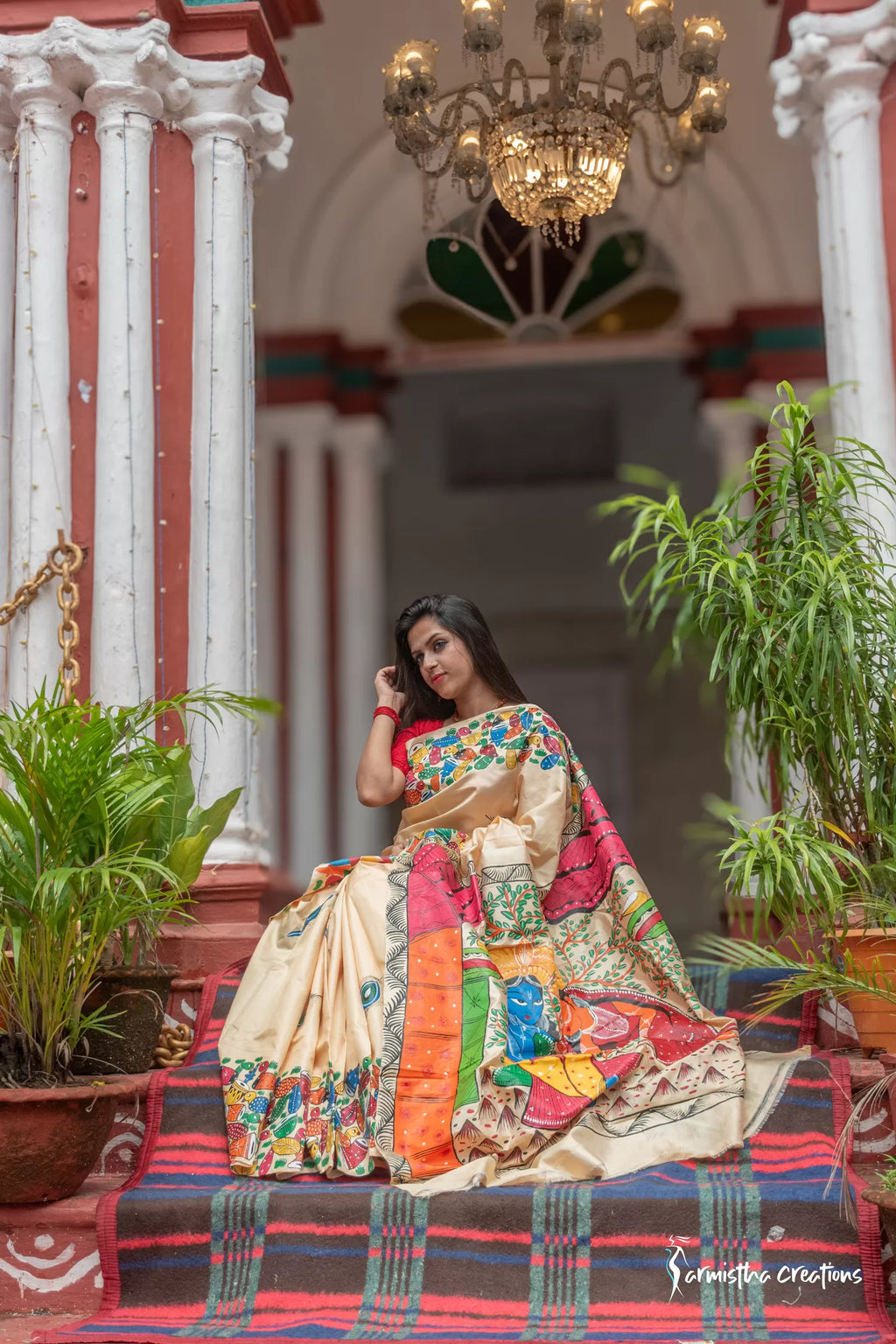 Chitralekha Pure Silk Mark Certified Hand-Painted Tussar Sarees in Radha Krishna Motifs image 3