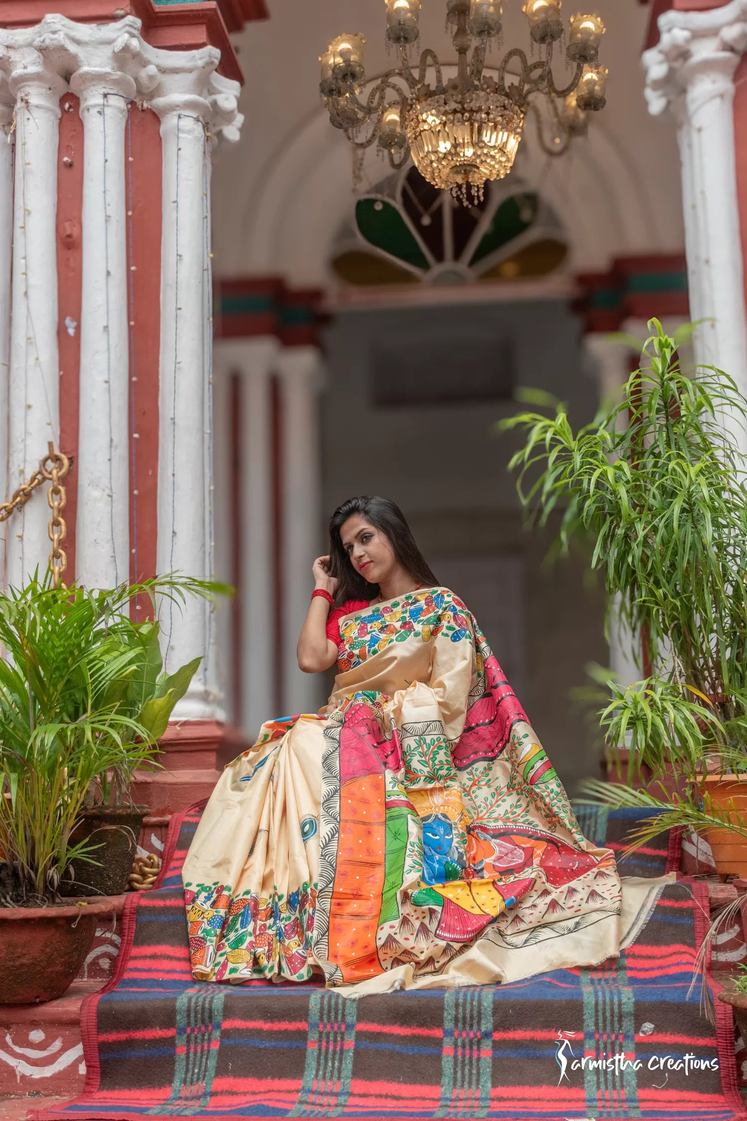 Chitralekha Pure Silk Mark Certified Hand-Painted Tussar Sarees in Radha Krishna Motifs image 3