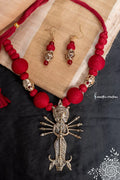 Hand-Made Dokra Durga Necklace (Red) image 0