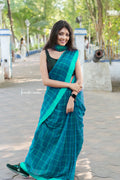 Handloom Cotton Saree Forest Green with Checks image 0