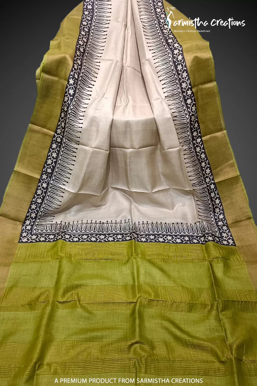 Zari Border Pure Desi Tassar Silk Saree With Hand-Block Printing dtzbhbp-058 image 0