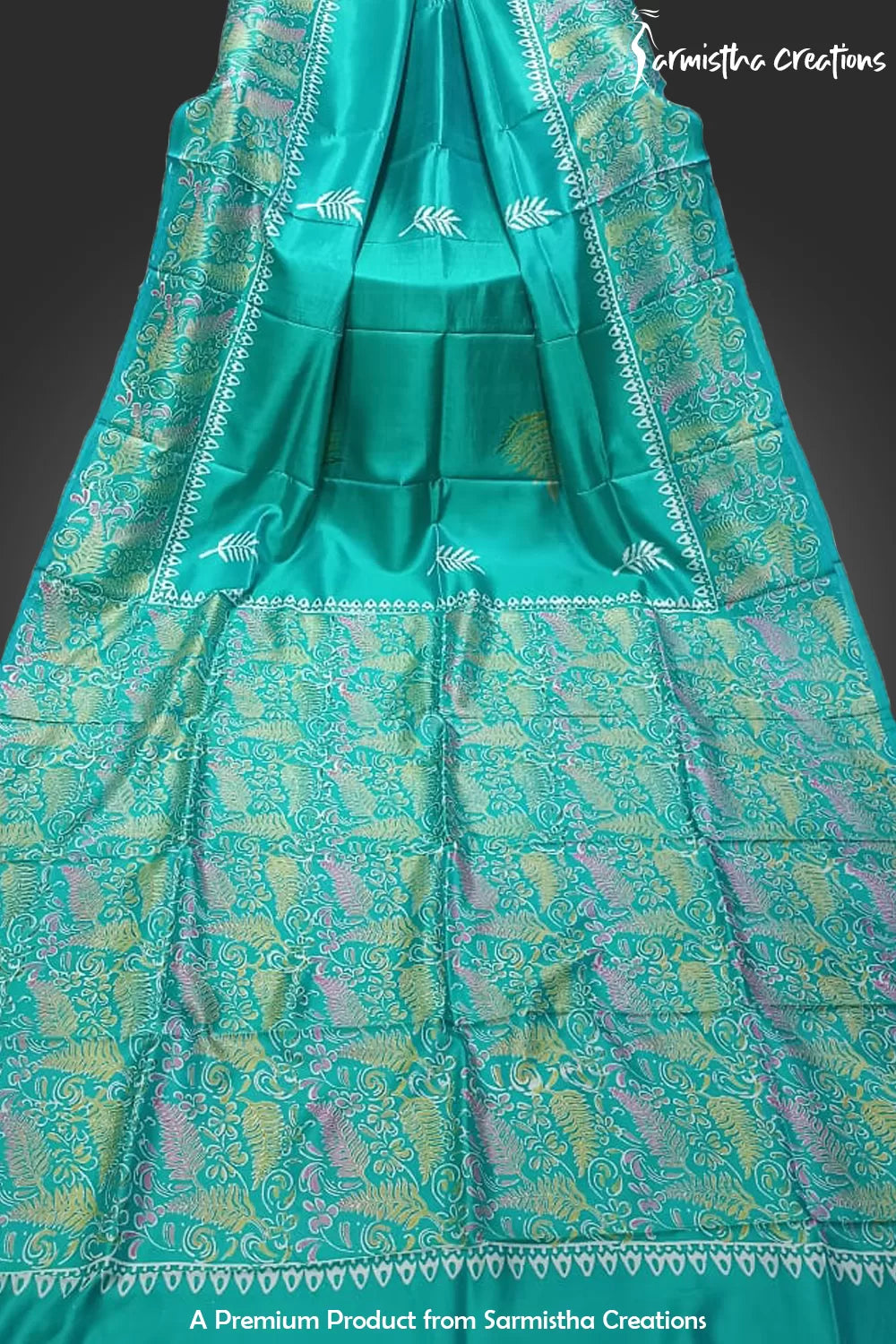 Hand-Block Printed Pure Bishnupuri Katan Silk Saree image 0