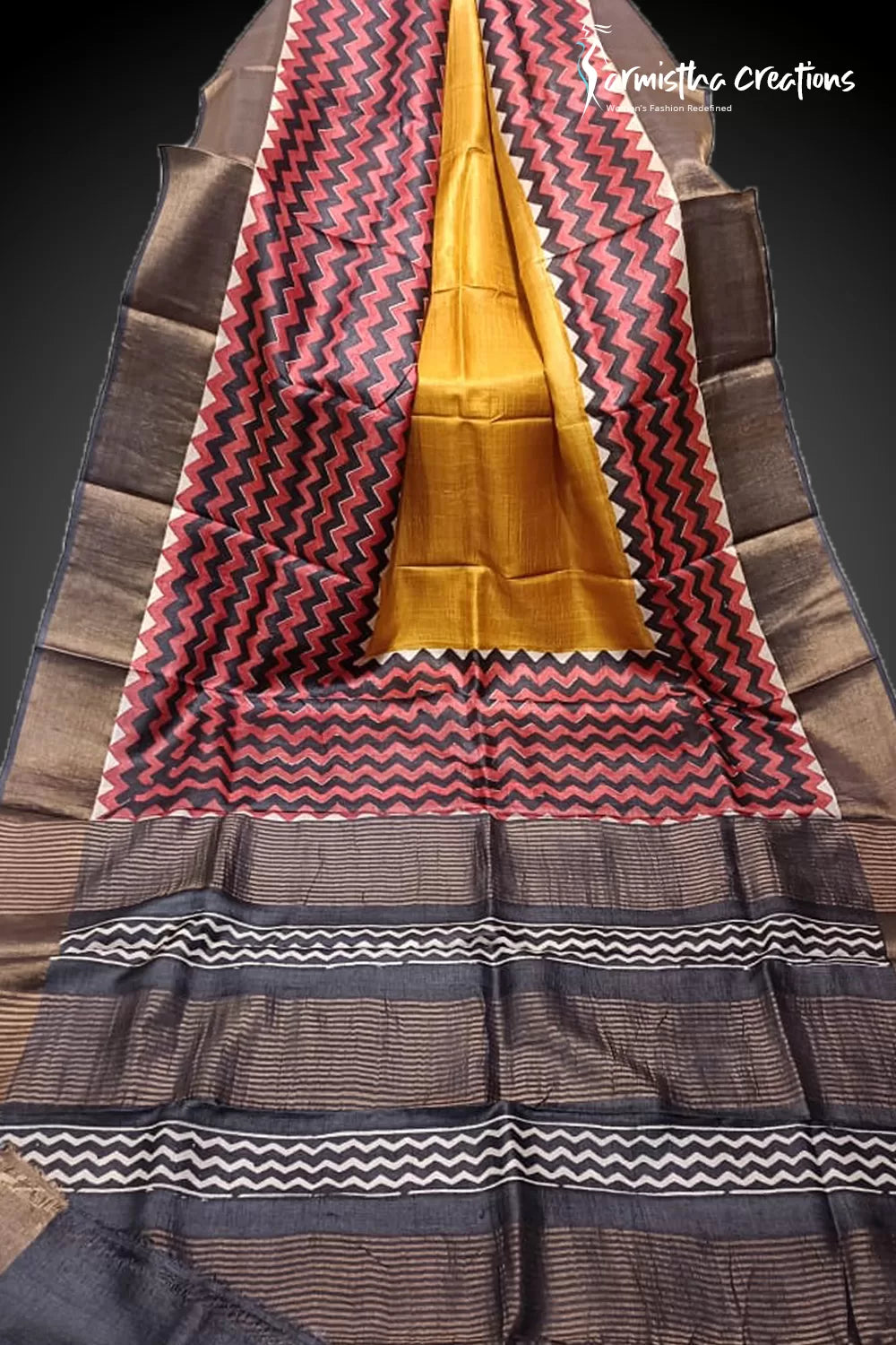 Zari Border Pure Desi Tussar Silk Saree With Hand-Block Printing dtzbhbp-021 image 0