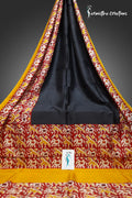 Noir Muse: Black Murshidabad Silk Saree with Abstract Echoes | hbpms-019 image 0