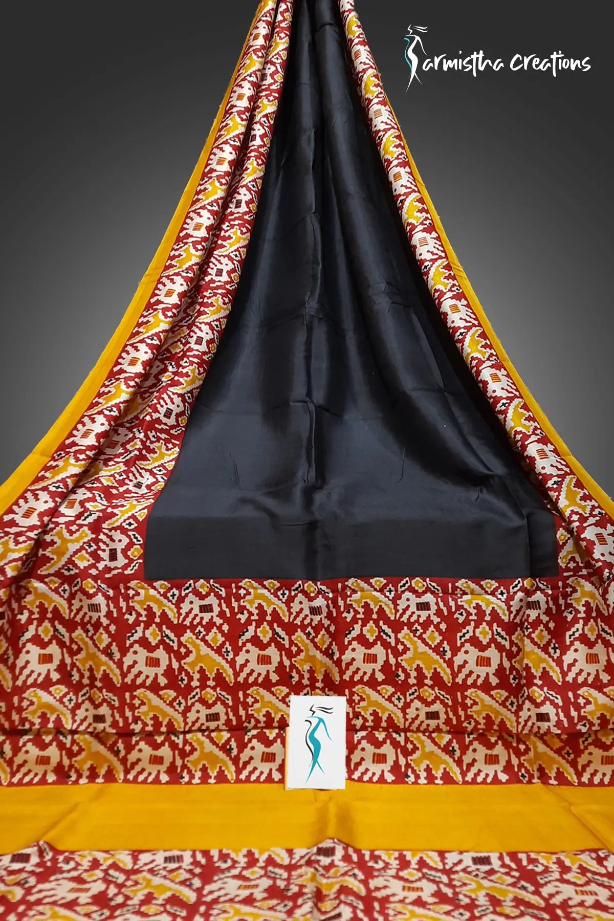 Noir Muse: Black Murshidabad Silk Saree with Abstract Echoes | hbpms-019 image 0