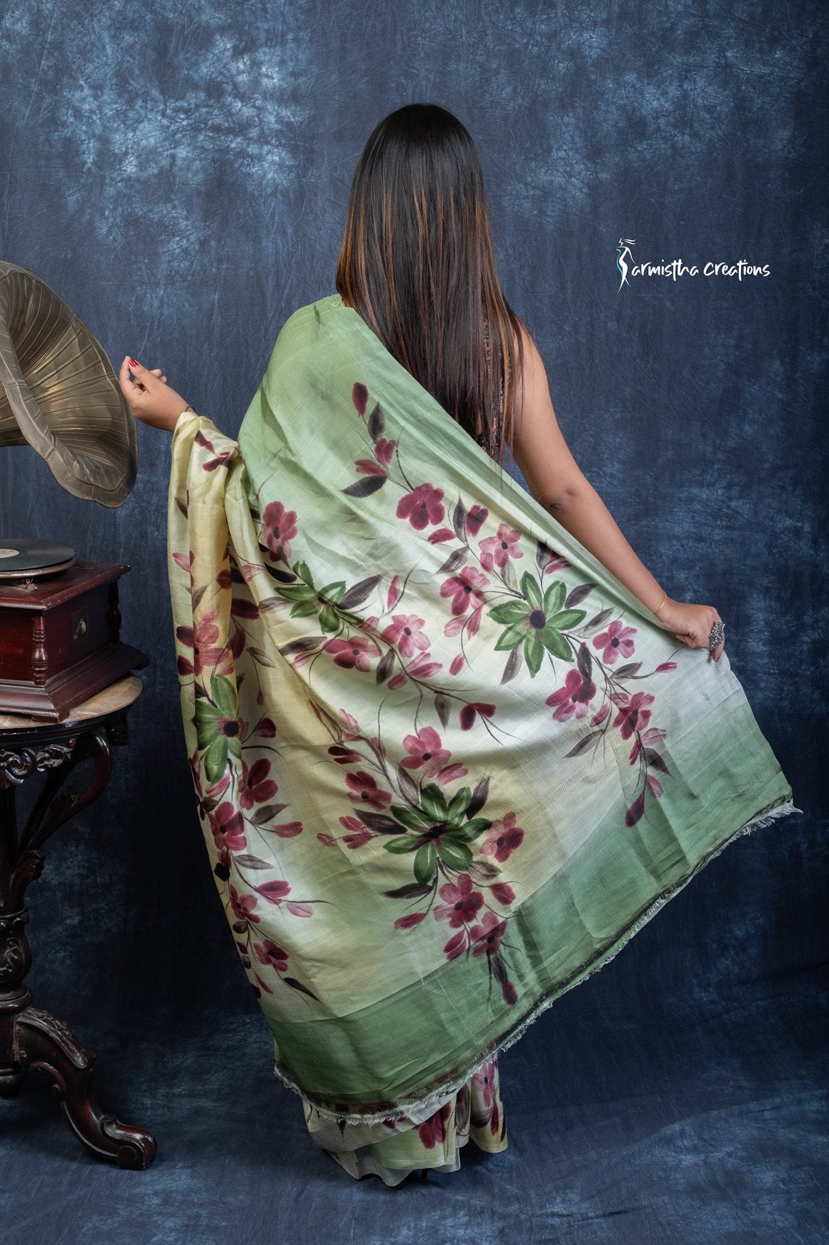 Verdant Whisper – Hand-Painted Bishnupuri Silk Saree | bshp-009 image 5