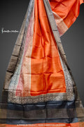 Zari Border Pure Desi Tussar Silk Saree With Hand-Block Printing dtzbhbp-083 image 0