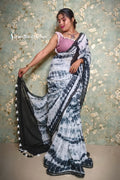Shivori Printed Mul Cotton Saree White Black image 0