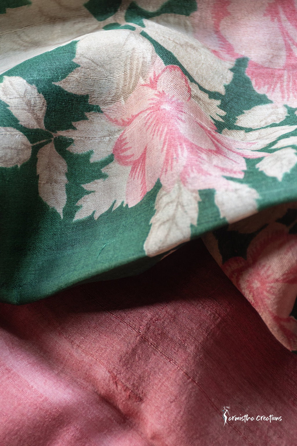 Forest Bloom – Zari Border Tussar Saree with Hand Block Prints | dtzbhbp-091 image 8