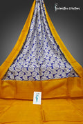 Golden Dusk &amp; Indigo Whispers - Hand-block Printed Murshidabad Silk Saree | hbpms-028 image 0