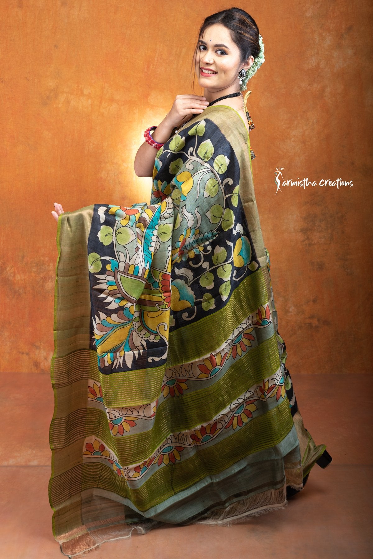 Zari Tussar Saree With Hand Kalamkari zthpk-014 image 1