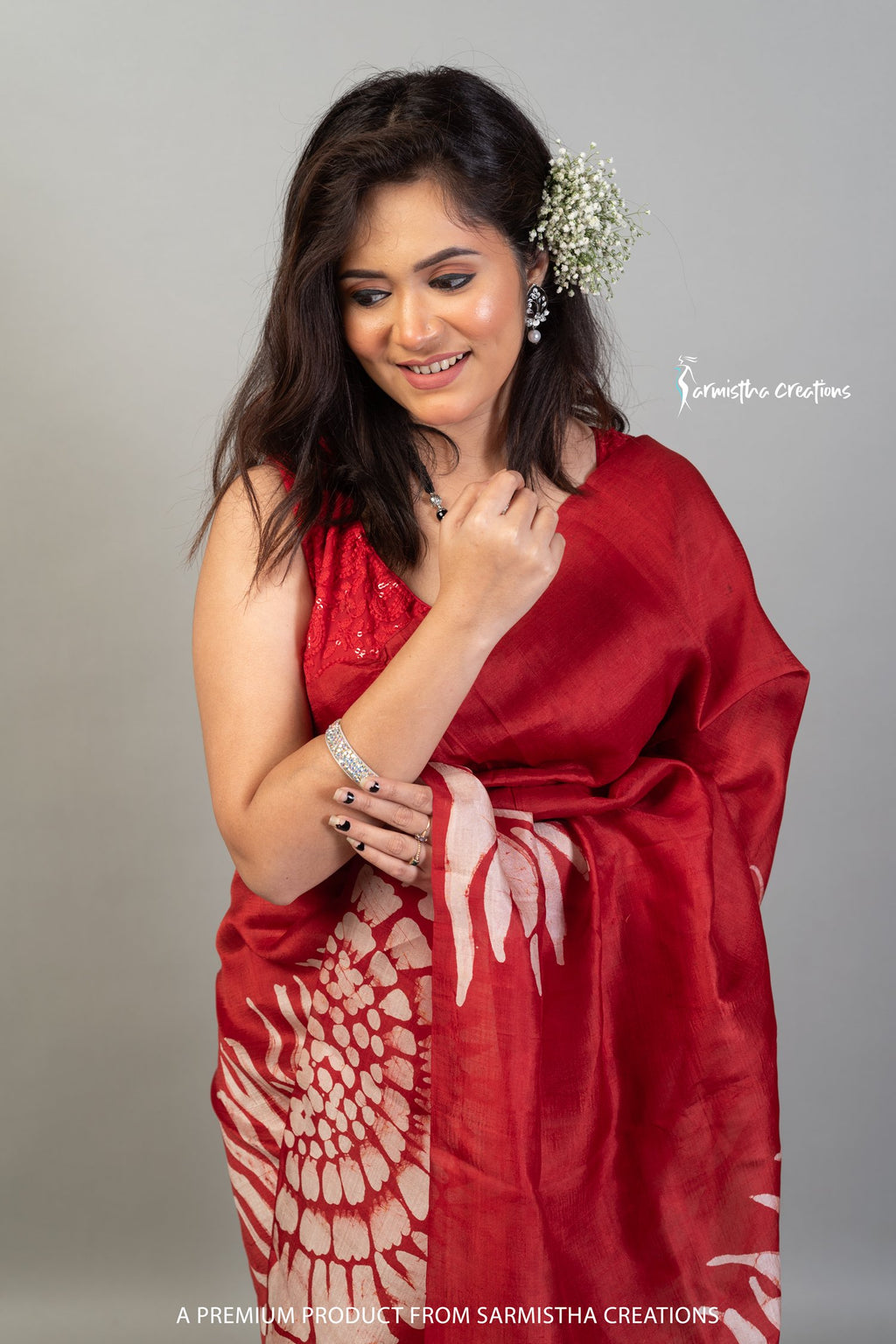 Bishnupuri Silk Saree With Hand Batik Work Crimson Red bssp-016 image 2