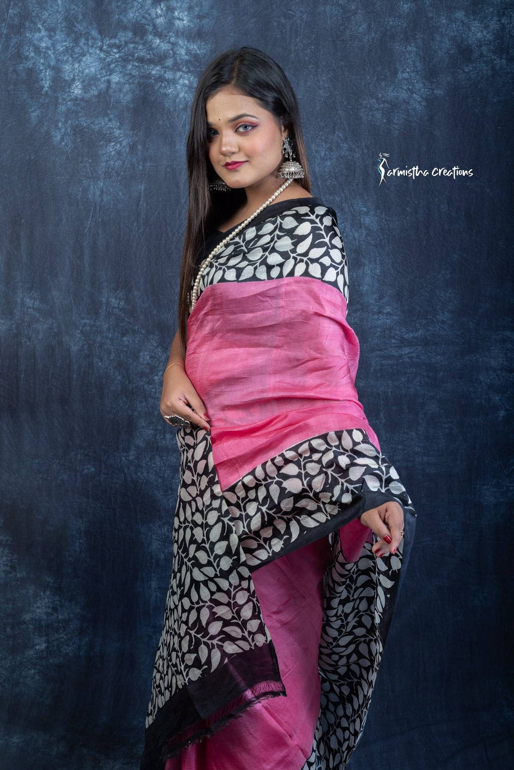 Midnight Blossom – Hand Block Printed Murshidabad Silk Saree | hbpms-030 image 3