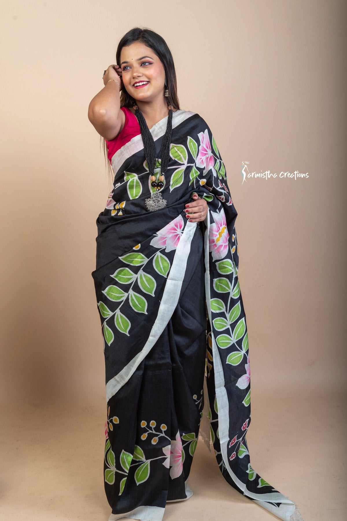 Floral Symphony – Hand-Painted Bishnupuri Silk Saree | bshp-007 image 1