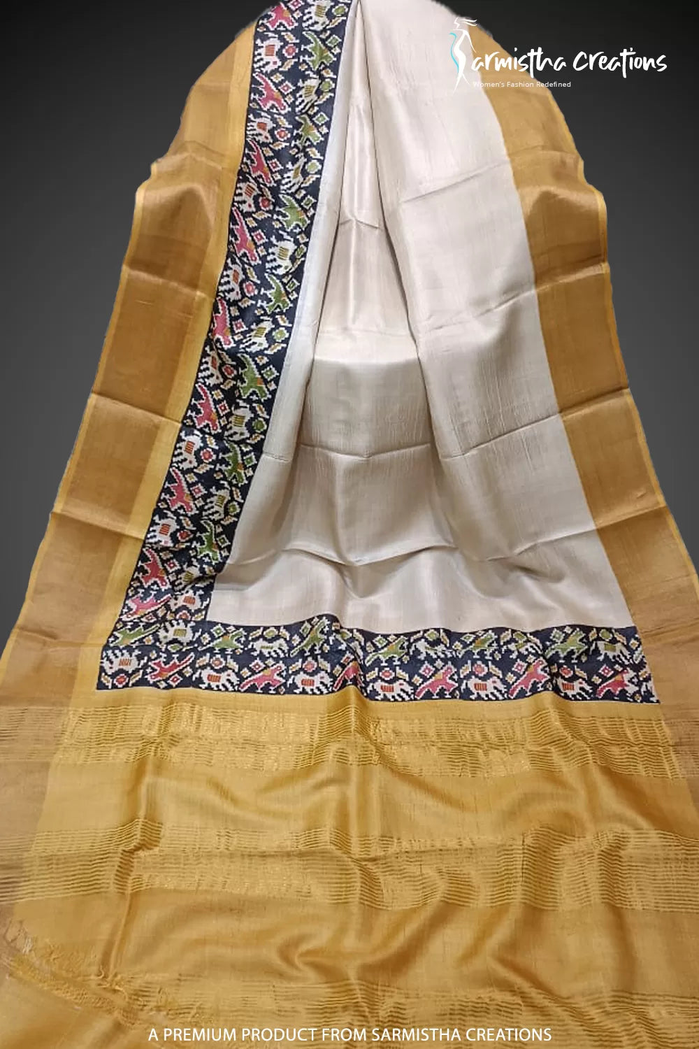 Zari Border Pure Desi Tassar Silk Saree With Hand-Block Printing dtzbhbp-062 image 0