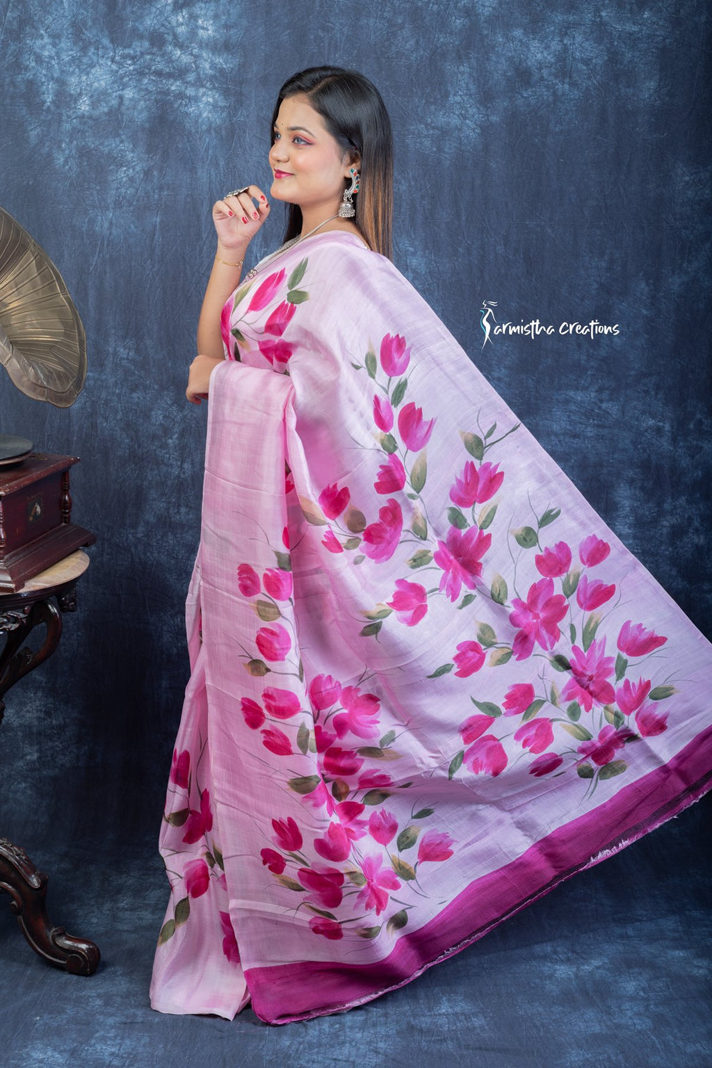Pink Reverie Hand-Painted Bishnupuri Silk Saree | Bshp-003 image 2