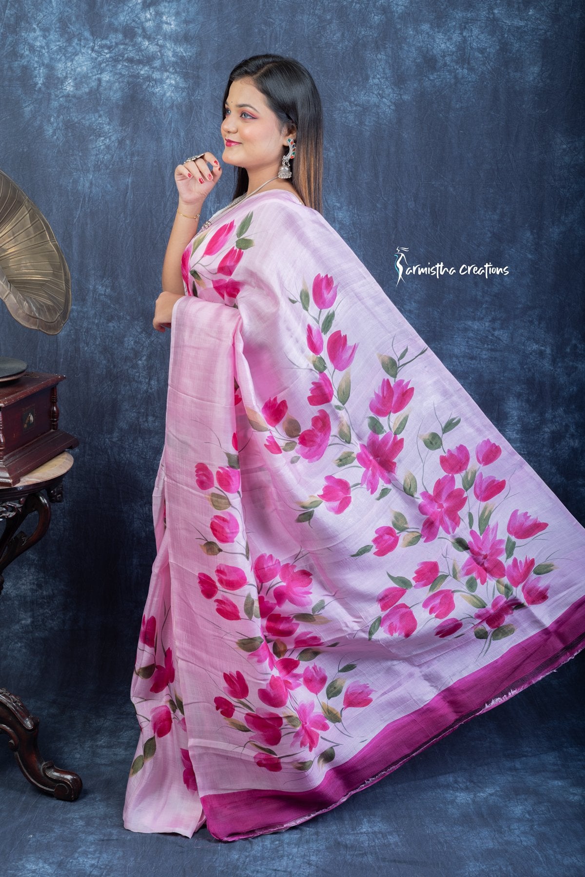 Pink Reverie Hand-Painted Bishnupuri Silk Saree | Bshp-003 image 2