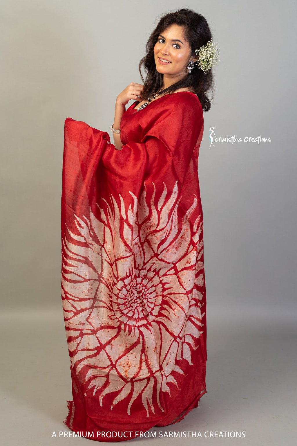 Bishnupuri Silk Saree With Hand Batik Work Crimson Red bssp-016 image 1
