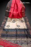 Zari Border Pure Desi Tussar Silk Saree With Hand-Block Printing dtzbhbp-028 image 0