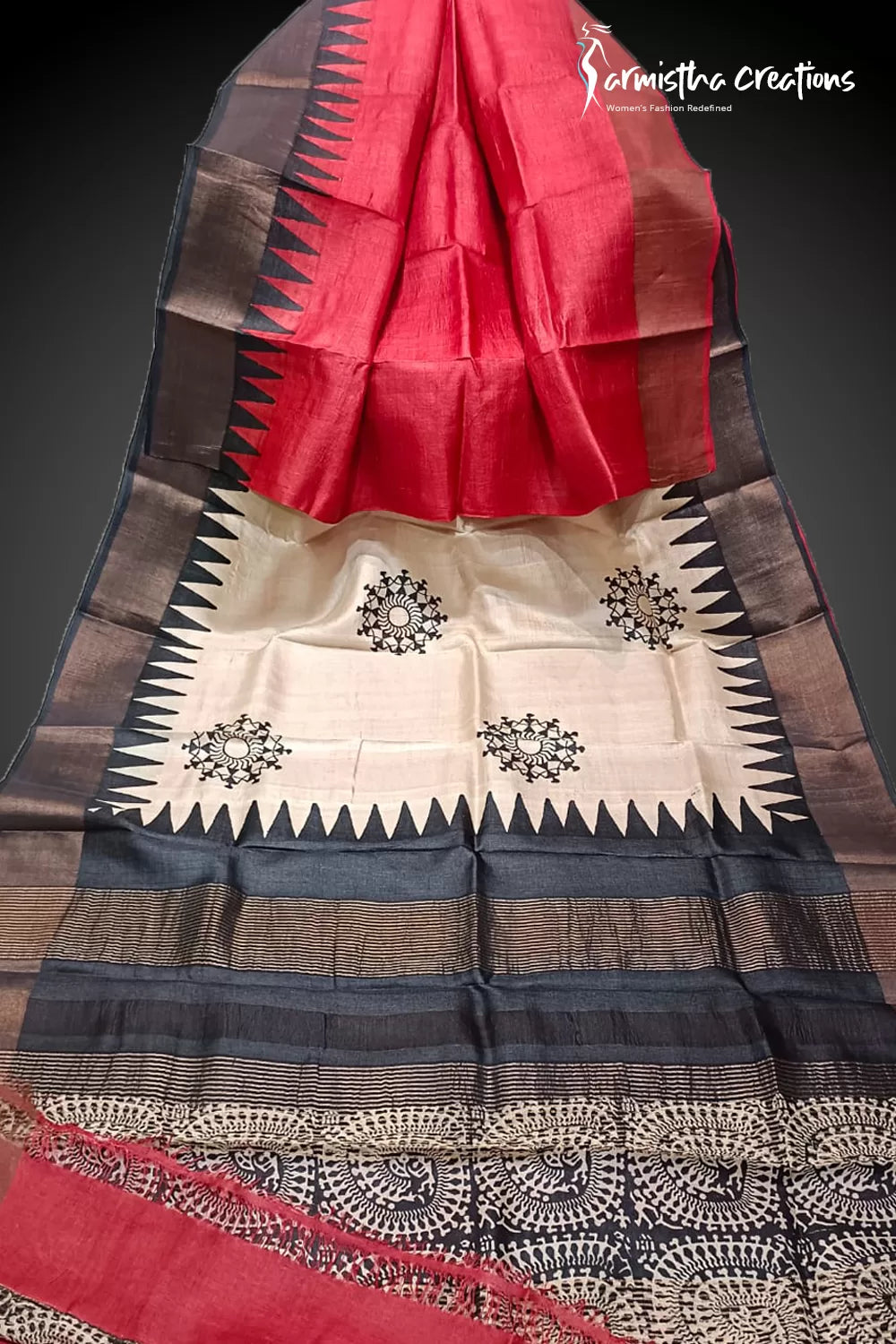 Zari Border Pure Desi Tussar Silk Saree With Hand-Block Printing dtzbhbp-028 image 0