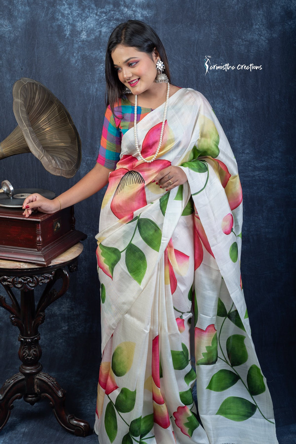 Spring Sonata – Hand-Painted Murshidabad Silk Saree | hbpms-031 image 6
