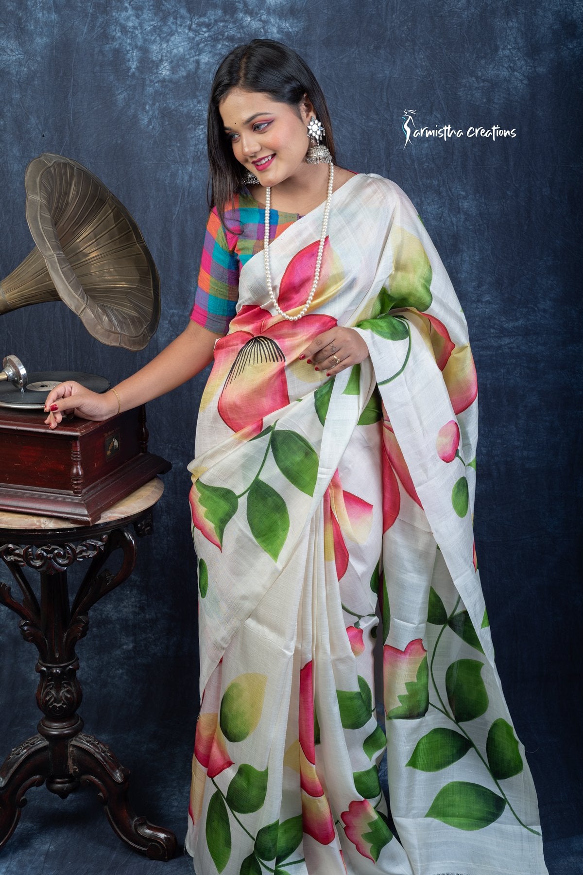 Spring Sonata – Hand-Painted Murshidabad Silk Saree | hbpms-031 image 6