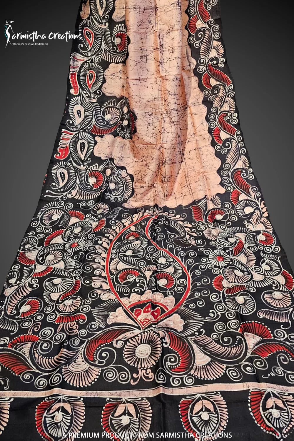 Bishnupuri Silk Saree With Hand Batik Work bssp-007 (Peach) image 0