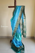 Dancing Chevrons - Hand Block Printed Zari Tussar Silk Saree | dtzbhbp-125 image 0