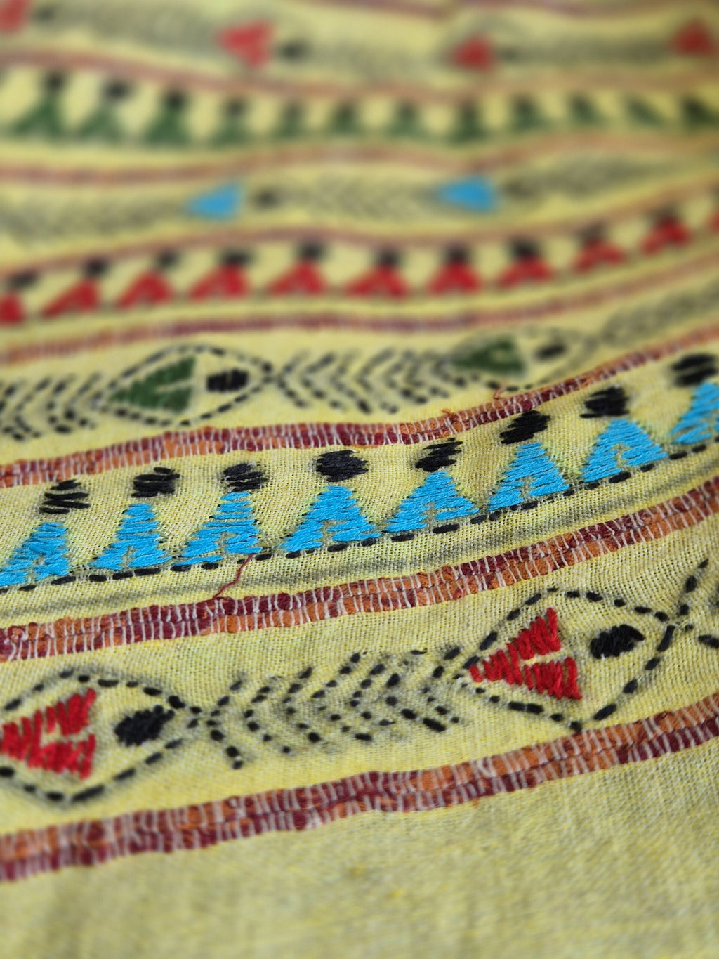 Yellow Khesh Cotton Kantha Stitch Saree image 2