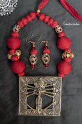 Hand-Made Dokra Durga Necklace (Square, Red) image 0