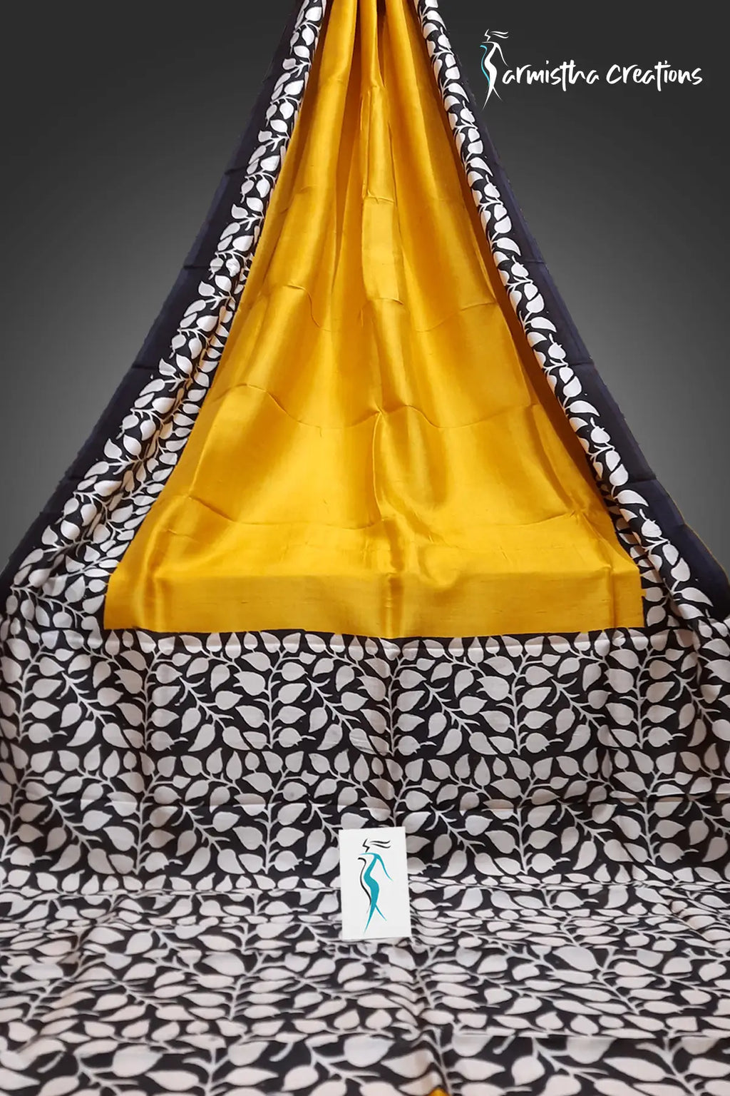Golden Hue – Hand-Block Printed Murshidabad Silk Saree | hbpms-023 image 2