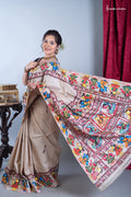 Rangini - Hand-painted patachitra fusing madhubani style on Raghunathpur Tussar image 0