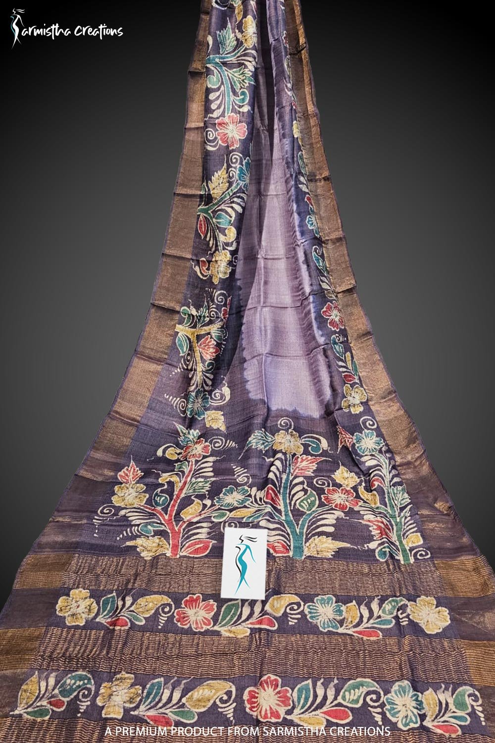 Zari Border Tussar Saree with Wax Batik ztwb-001 image 0