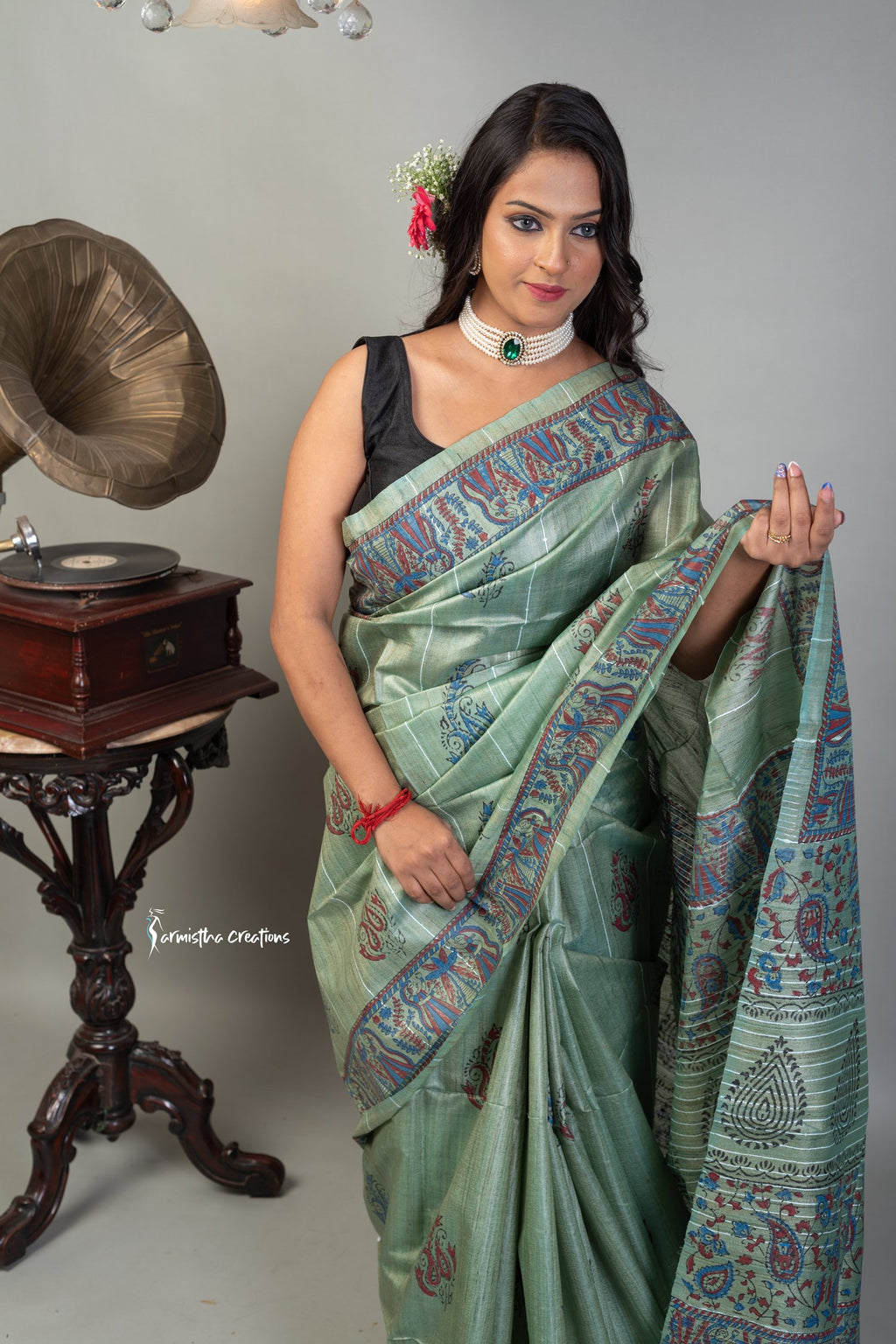 Hand Block Printed Pure Desi Tussar Silk Saree dt-004 image 0