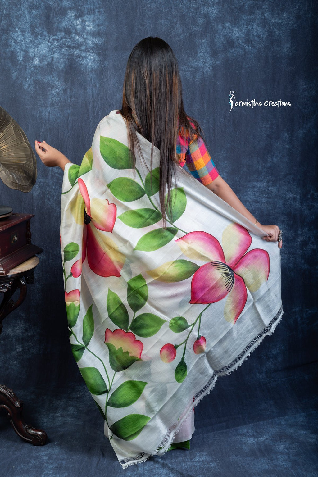 Spring Sonata – Hand-Painted Murshidabad Silk Saree | hbpms-031 image 7