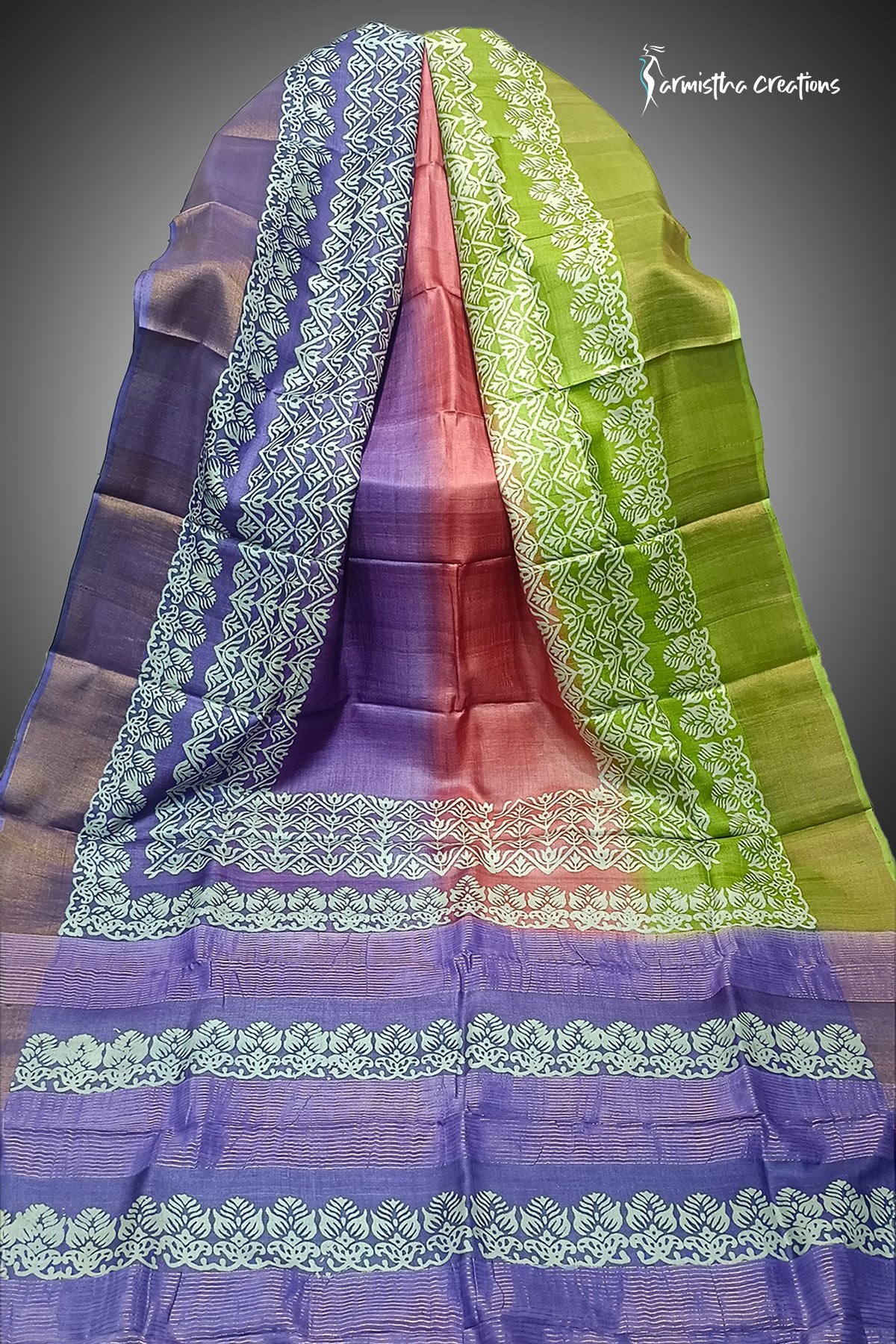 Zari Border Pure Desi Tussar Silk Saree With Hand-Block Printing dtzbhbp-106 image 0