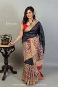 Zari Border Pure Desi Tussar Silk Saree With Hand-Block Printing dtzbhbp-018 image 0