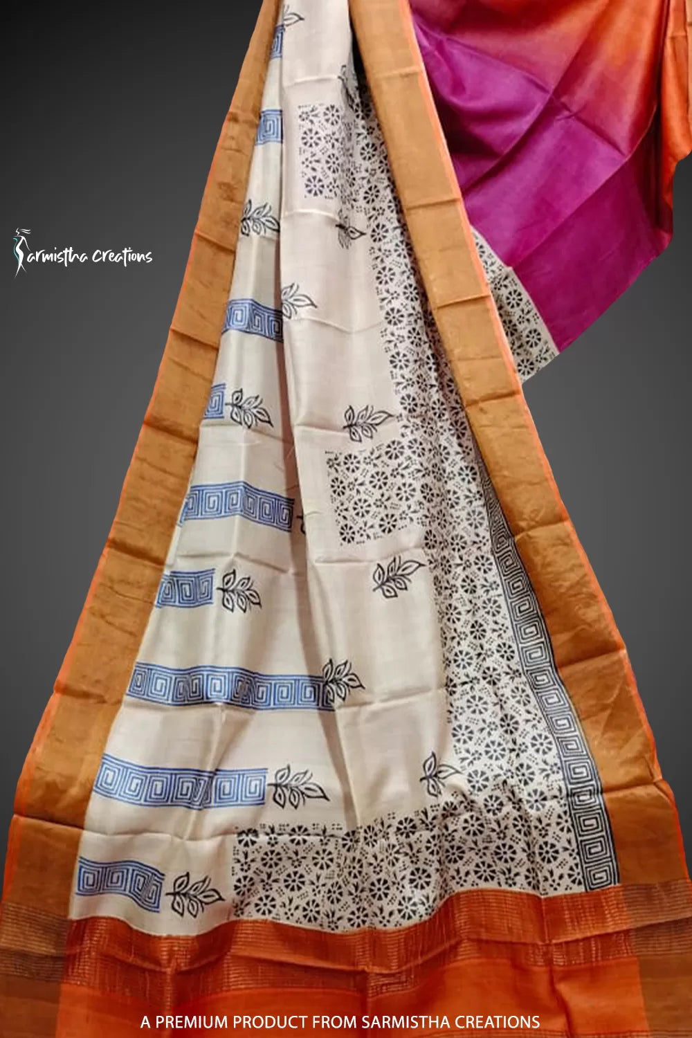 Zari Border Pure Desi Tussar Silk Saree With Hand-Block Printing dtzbhbp-080 image 0