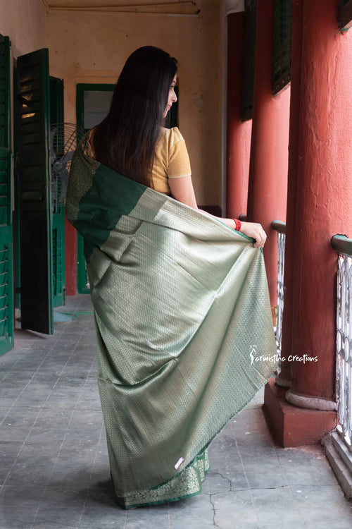 Georgette Silk Saree with Benarasi Work (Bottle Green) image 1