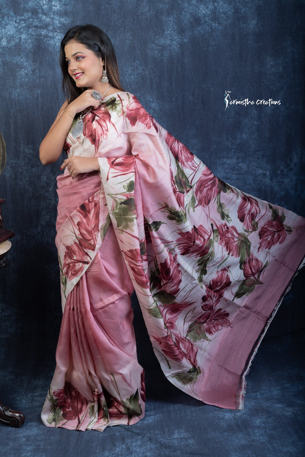 Dusky Rose - Hand-Painted Bishnupuri Silk Saree | Bshp-004 image 5