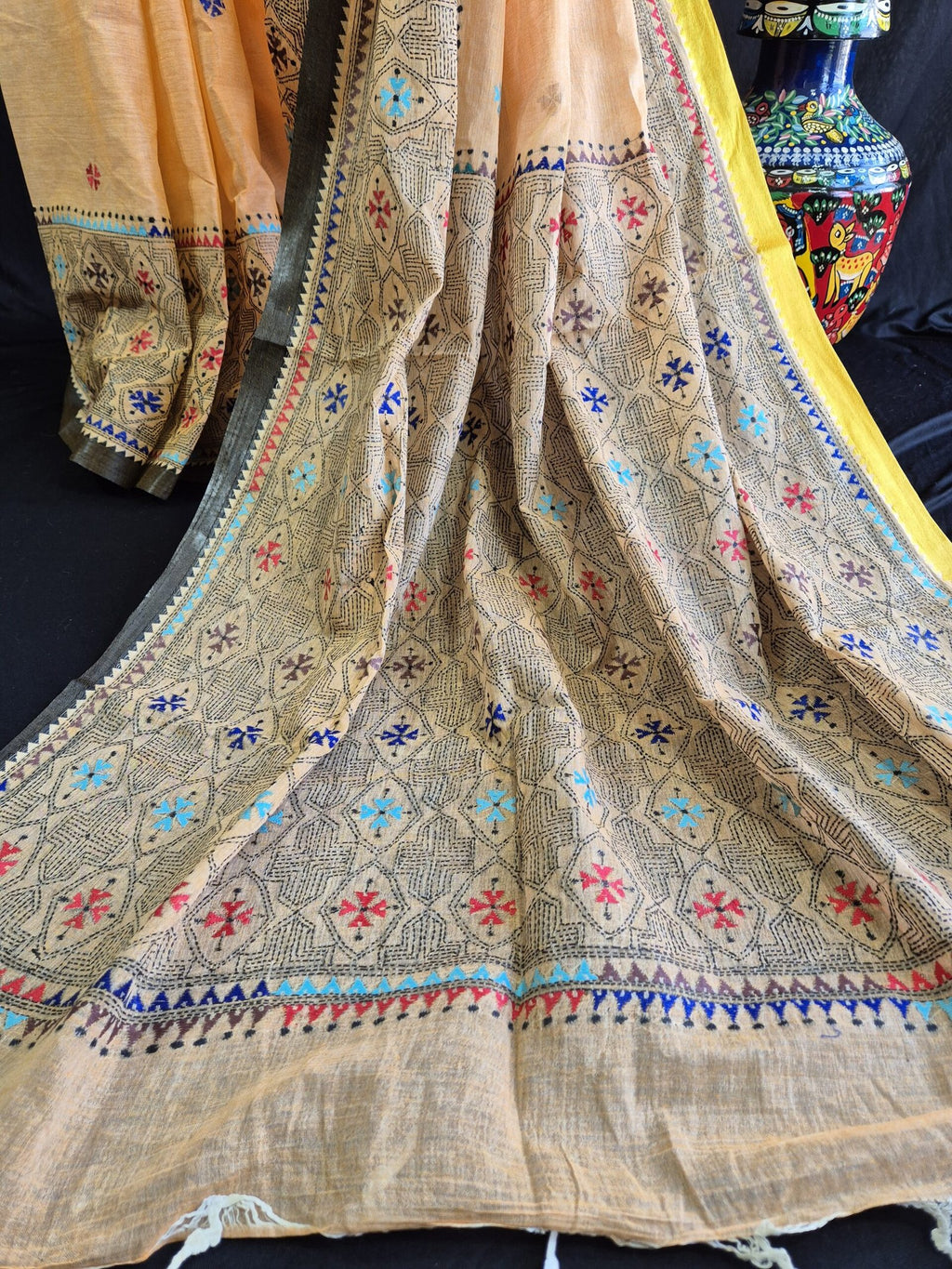 Kantha Stitch on Peach Dhonekhali Cotton image 1