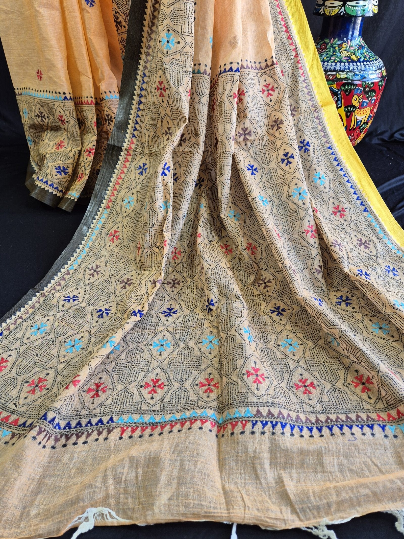 Kantha Stitch on Peach Dhonekhali Cotton image 1
