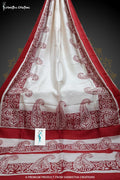 Murshidabad Silk Saree with Hand Block Printing Red and White hbpms-005 image 0