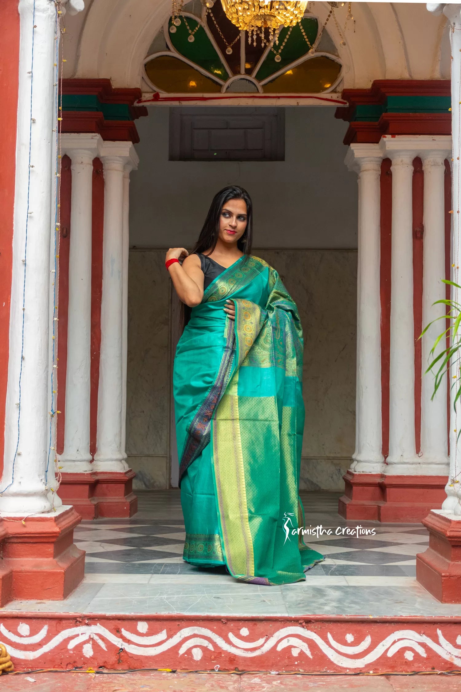 Tussar Saree with Mina Work (Green) image 2