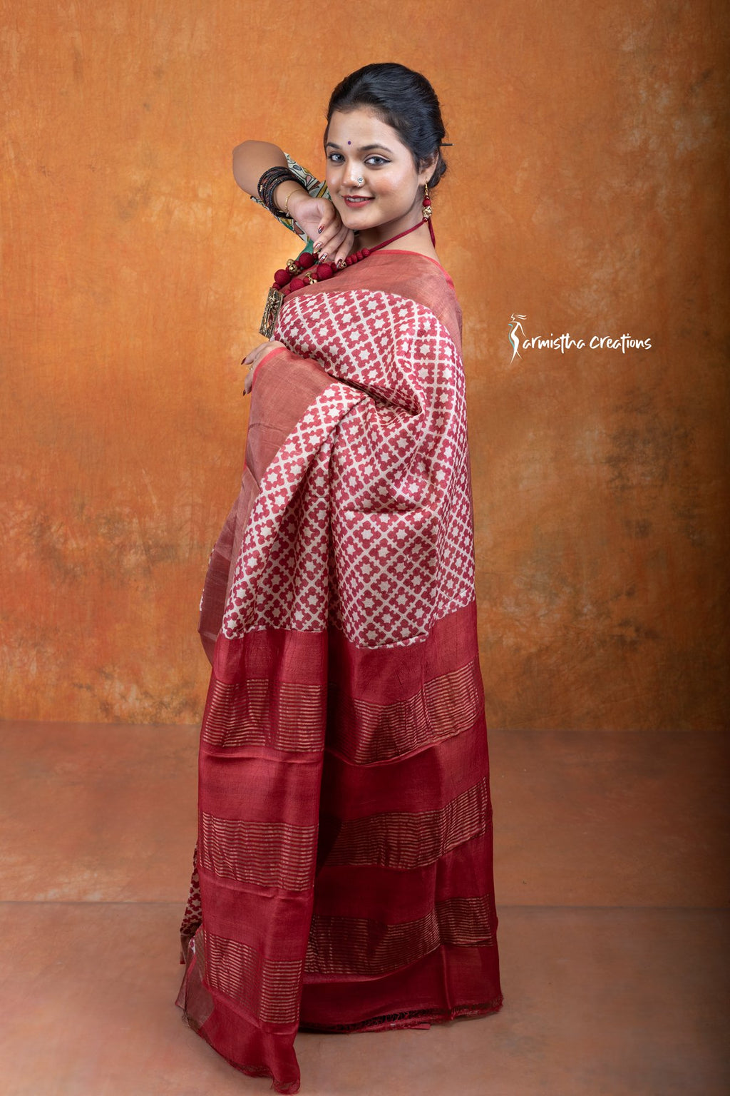 Zari Border Pure Desi Tussar Silk Saree With Hand-Block Printing | dtzbhbp-011 image 5