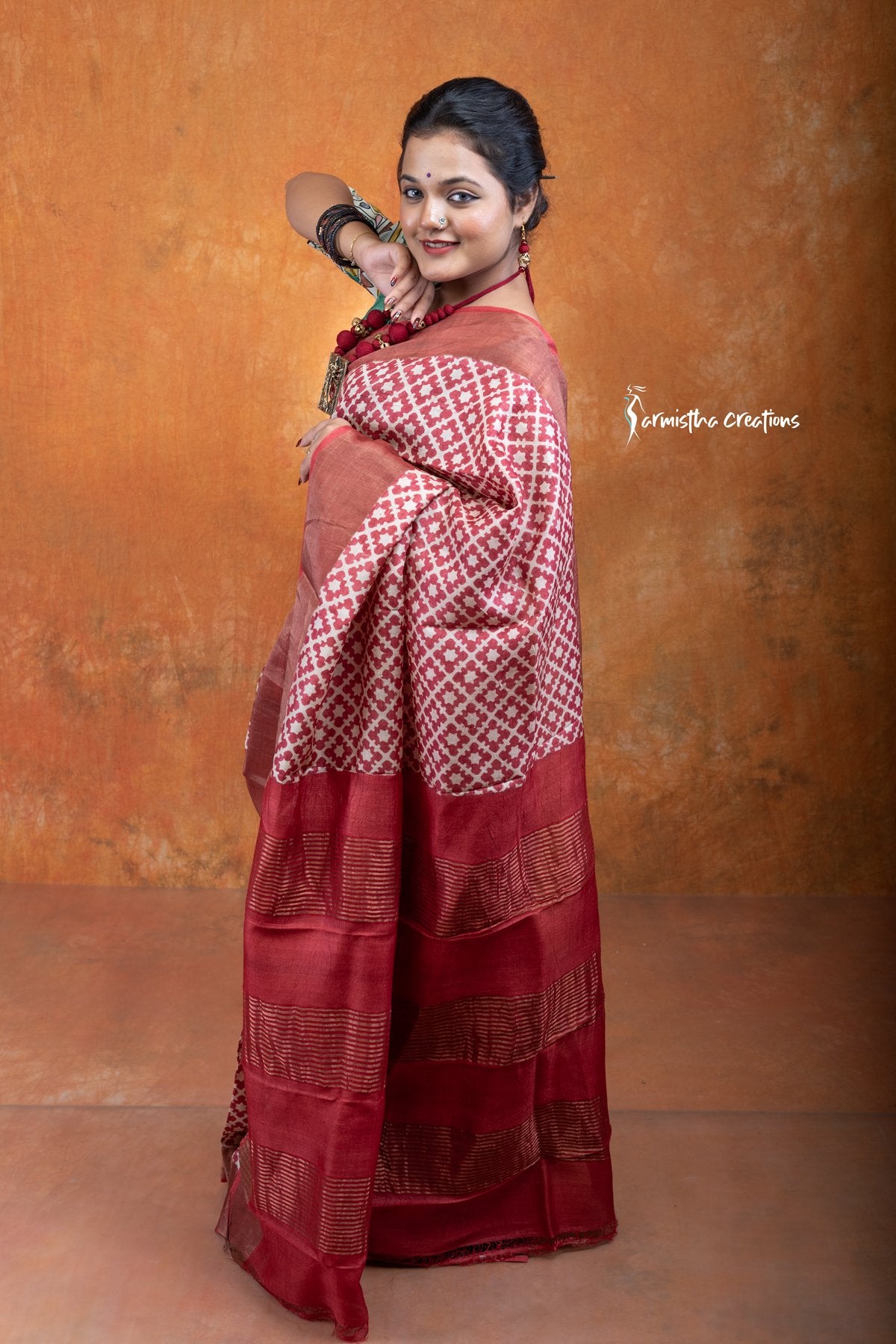 Zari Border Pure Desi Tussar Silk Saree With Hand-Block Printing | dtzbhbp-011 image 5