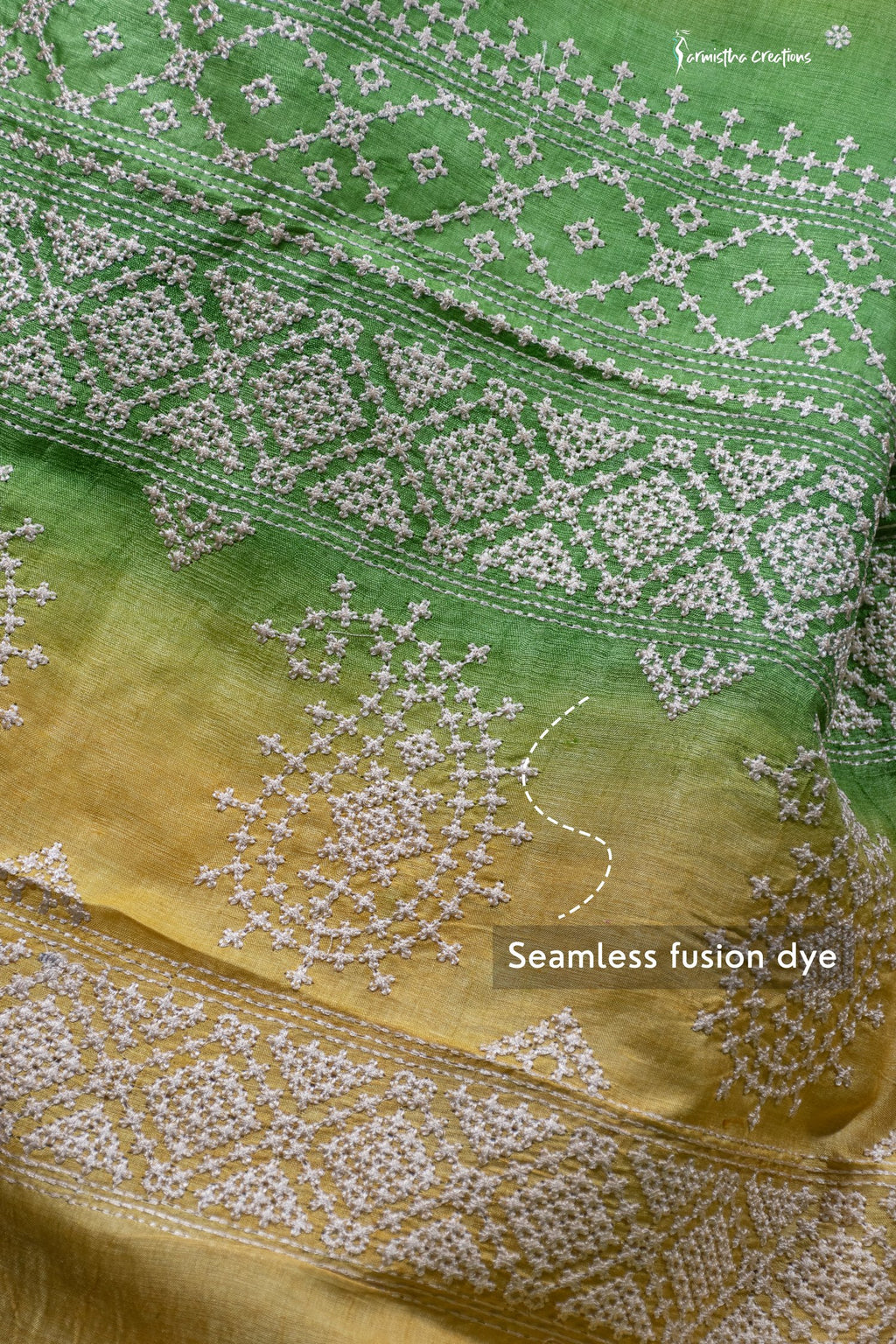 Green and Yellow Tussar Kutchwork Saree ptkw-002 image 6