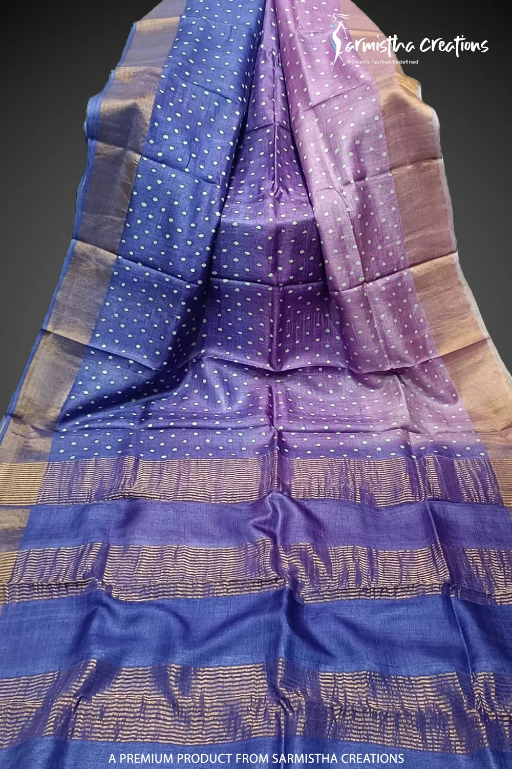 Zari Border Pure Desi Tassar Silk Saree With Hand-Block Printing dtzbhbp-052 image 0