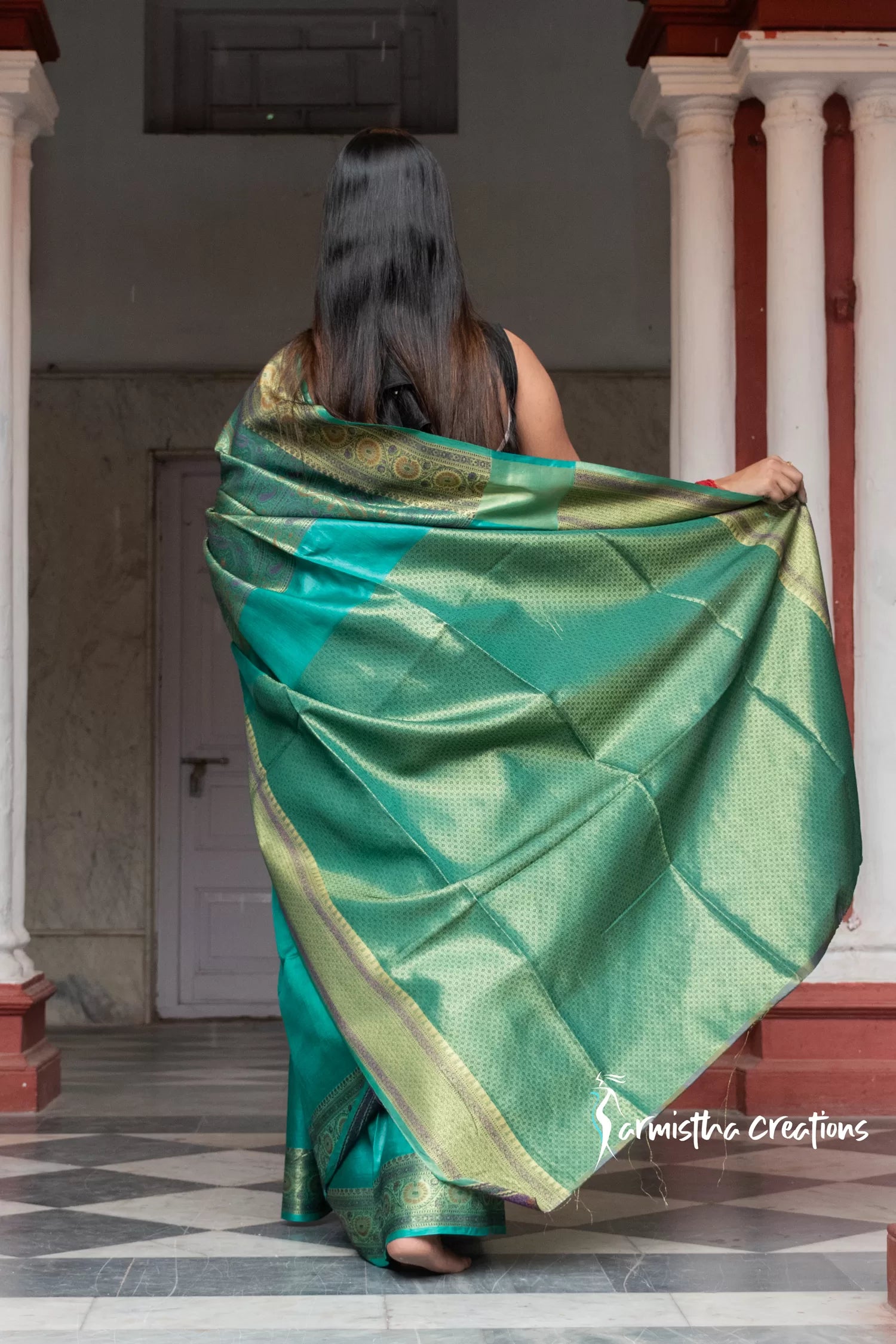 Tussar Saree with Mina Work (Green) image 3