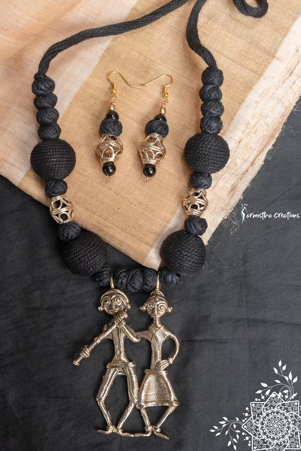 Hand-Made Dokra Necklace (Tribal Figures, Black) image 0